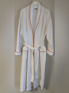 BellaZure by Sobel Westex White Luxury Spa Robe with Orange Trim - Medium
